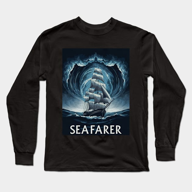 Ship Artwork Sea Travel Painting Long Sleeve T-Shirt by Abeer Ahmad